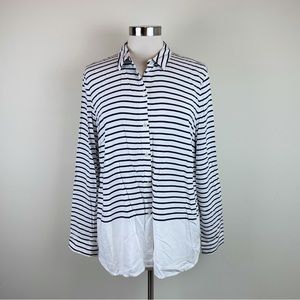 J. Jill Black White Stripe Button Down Long Sleeve Shirt Top Women Medium